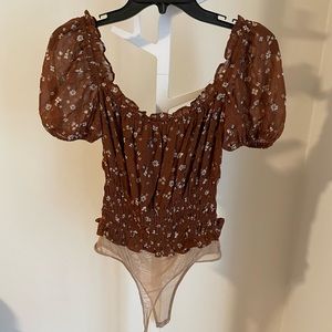 ASTR Bodysuit, S, Brown Floral